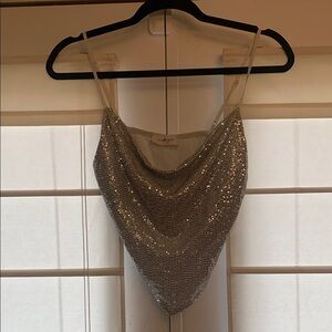 Silver Sequin Draped Top